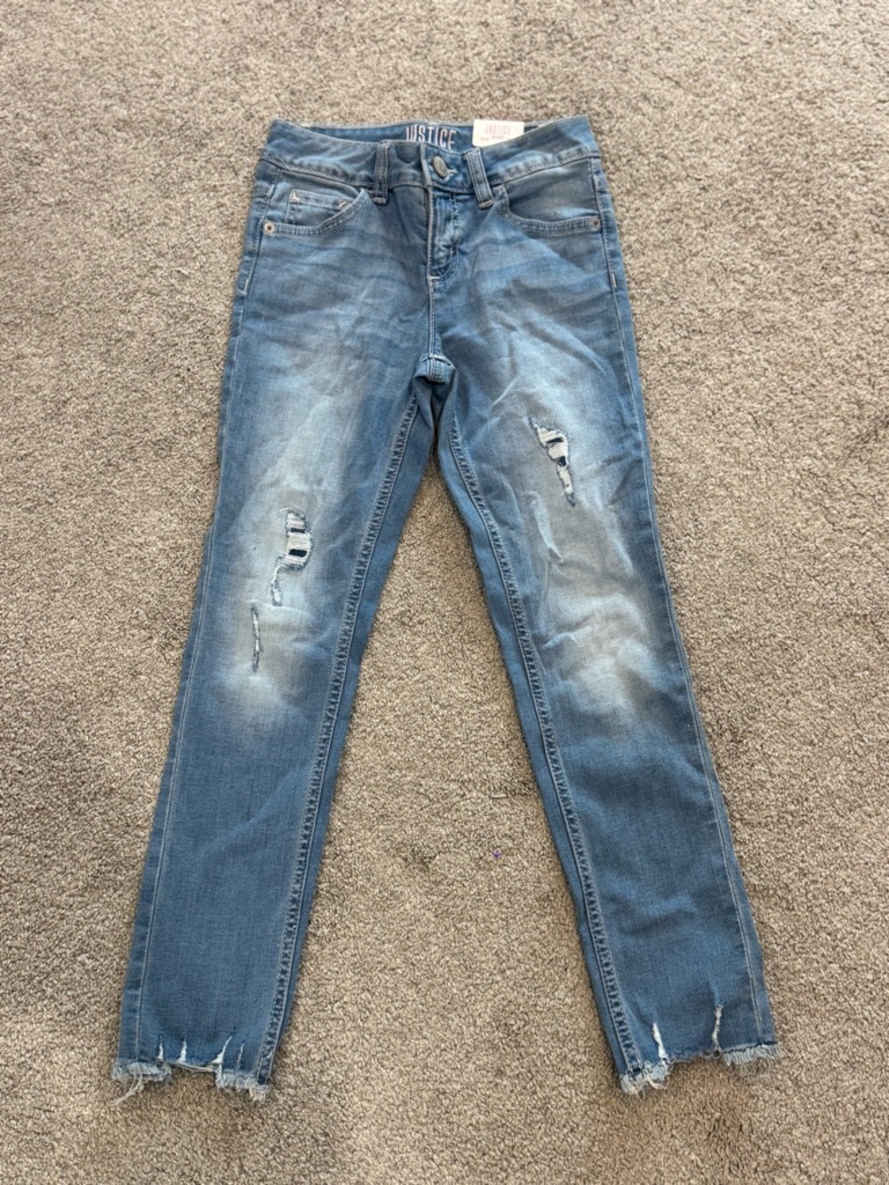 NWT Justice Girls Distressed Denim Mid Rise Blue Jeans  Size 10 Super Skinny